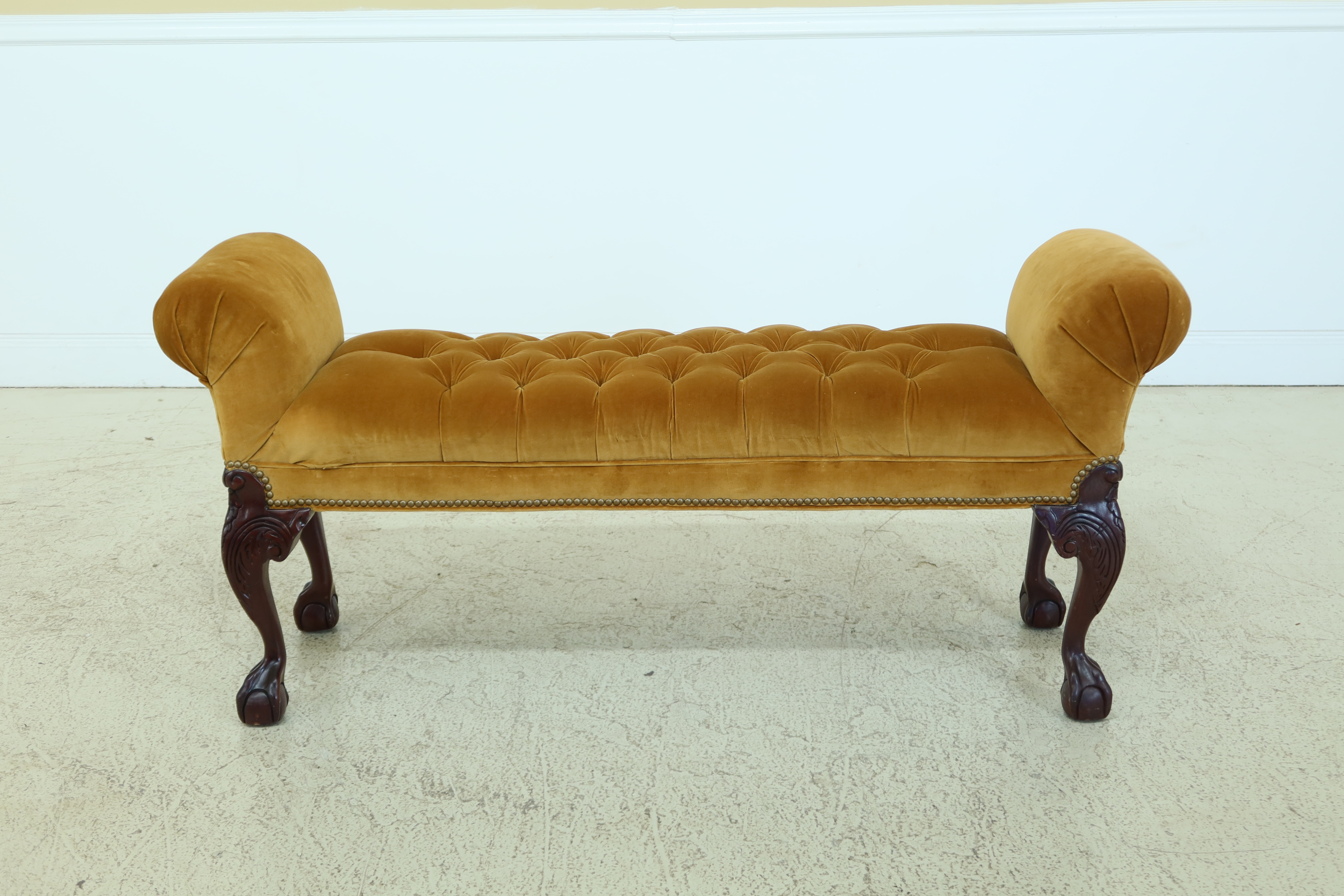 Chippendale Style Carved Mahogany Rolled Arm Bench 30112EC